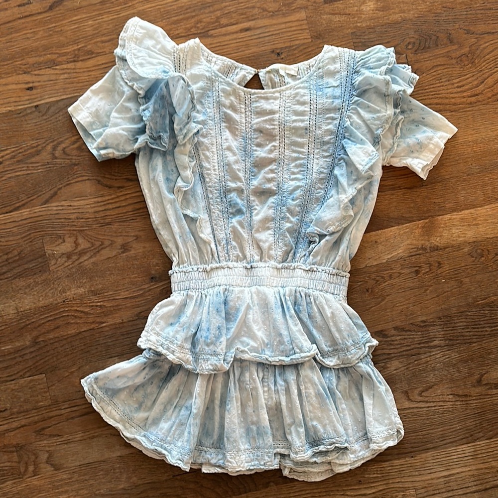 Live Shack Fancy Blue and White Ruffled Dress Sz sm